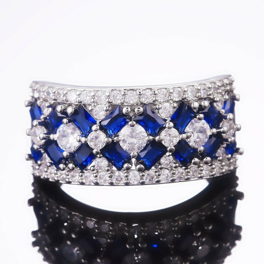 Splendid 925 Silver Diamond Sapphire Band - Picture 5 of 6